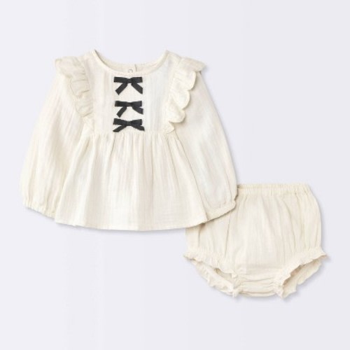 Baby Girls' Bow Ruffle Top and Bloomer Set - Cloud Island™ Off-White 3-6M