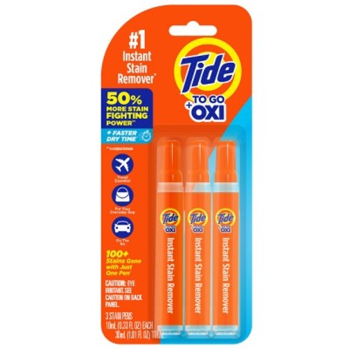 Tide To Go Stain Remover Pen - 3ct/1.01 fl oz: Dye-Free, Bleach-Free, Not For Leather, Fresh Scent