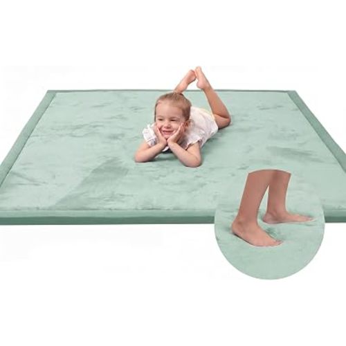 Baby Play Mat for Floor,1.3" Thick Memory Foam Tummy Time Mat for Toddlers,Infants,Kids,Water-Repellent Soft Nursery Rug,79"×79" Non Slip for Crawling&Yoga,Tatami Style for Living Room(Sage Green)