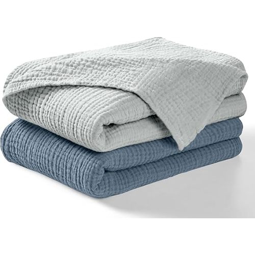 Dreamology Muslin Blankets for Newborn,2 Pack,Muslin Cotton Blankets for Boys,Girls,100% Cotton,Soft and Breathable Baby Receiving Blankets Baby Boy,Girl, 44x44 Swaddle Blanket | Blue and Light Blue