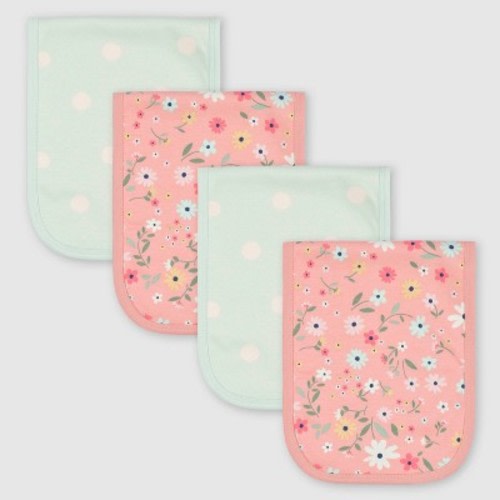 Gerber Baby Girls' 4pk Fox Interlock & Terry Burp Cloth - Light Blue/Orange/White