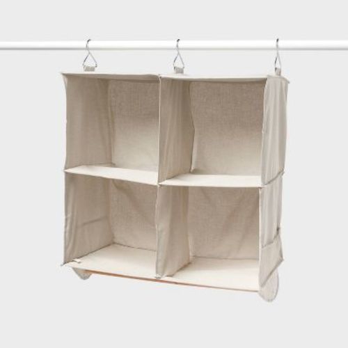 4 Shelf Hanging Fabric Storage Organizer with Hang Bar Light Gray - Brightroom™