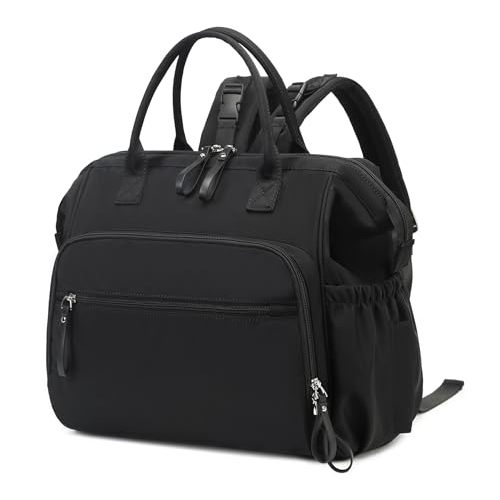 Large Diaper Bag Tote (Black, Large-20L) | 14 Pockets, Convertible, Stroller Clips, 3 Insulated Pockets, Water-resistant