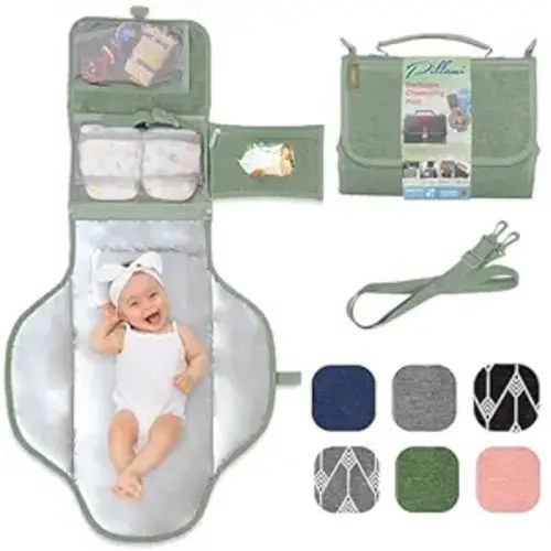 Portable Changing Pad for Baby, Travel Diaper Changing Pad for Newborn, Large Waterproof Baby Changing Mat, Foldable & Detachable Diaper Changing Station with Baby Wipes Pockets, Baby Stuff by Pillani