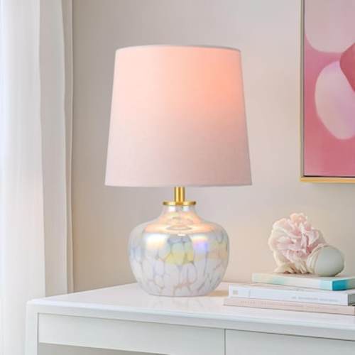BIGHOUSE 15'' Hand-Blown Glass Table Lamp Blush Pink Velvet Shade Mesmerizing Pearlized Swirling Cloud Base Small Accent Lamp for Girls Bedroom Nightstand Living Room(Bulb Not Included) in the Table Lamps department at Lowes.com