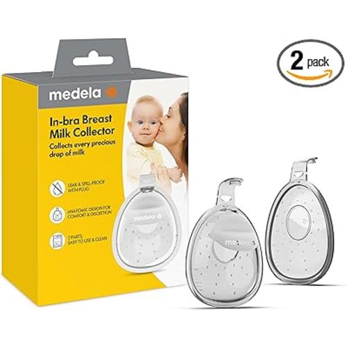 Medela in-Bra Breast Milk Collector, Leak-Proof Wearable Design with Flexible Plug, Anatomic Shape, Made Without BPA, Easy to Clean & Dishwasher Safe, 30 mL Capacity
