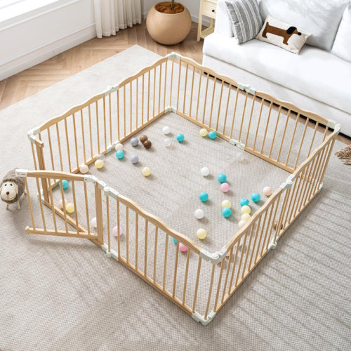 Foldable Solid Wood Baby Playpen With Wave-Shaped Top | Wayfair