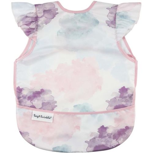 Tiny Twinkle Mess-Proof and Waterproof Baby Bib/Apron with Ruffled Shoulder, Machine Washable and BPA-Free (Cotton Candy, Small 6-24 Months)