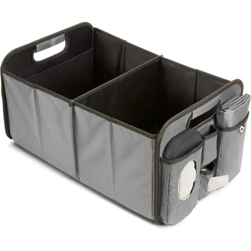 Munchkin Out-n-About Trunk Organizer for SUVs and Cars with Portable Changing Pad and Wet Baby Wipes for Diaper Changes On-the-Go, Collapsible, Grey