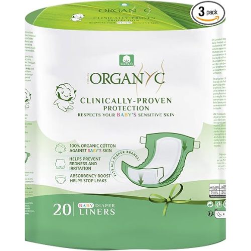Organyc 100% Certified Organic Cotton Baby Diaper Liner for Sensitive Skin, Fits All Brands and Sizes Diapers Except New Born, 20 Count (3)