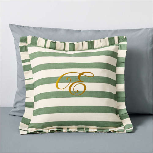 Personalized Pleated Green Stripe Kids Throw Pillow by Sharland England