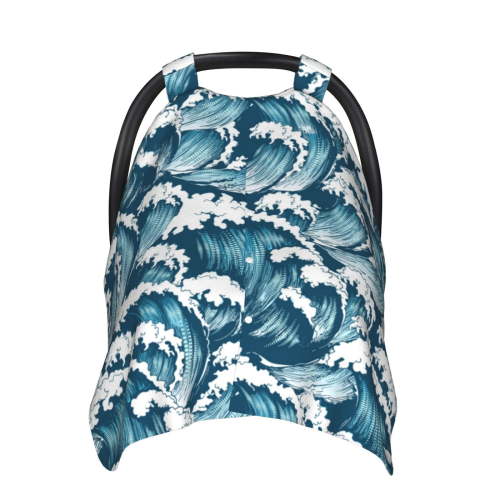 Car Seat Cover Baby - Ocean Waves Breathable Infant Car Seat Cover for Baby Carseat, Lightweight Comfort Baby Essentials Must Haves Newborn Stuff for Girl Boy