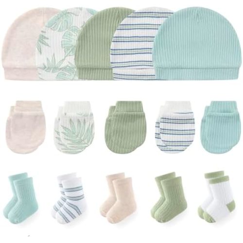 Newborn Baby Boy Girl Caps Mittens Socks Set Cotton Baby Essentials Accessories (Hats+Gloves+Socks)