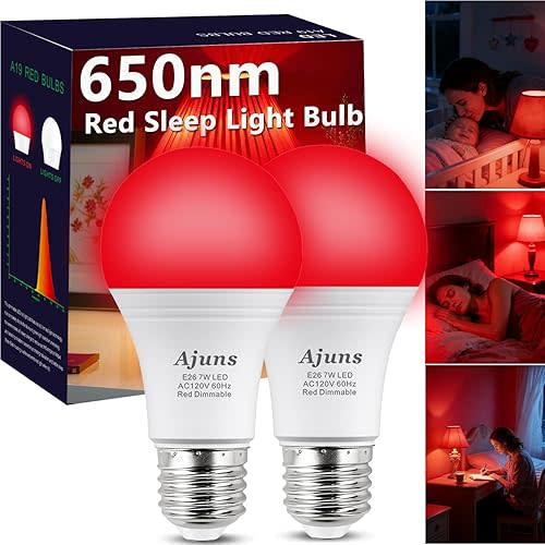 LED Red Sleep Light Bulb Dimmable, 100% Blue Light Blocking Bulb 650nm Promoting Melatonin Red Light Bulbs, A19 7W E26 Base Dim Light Bulbs for Bedroom, Baby Nursery,2 Packs