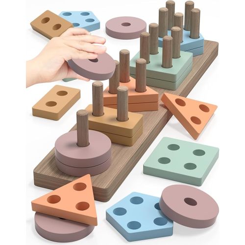 Montessori Sensory Toys for 1 2 Year Old Boy Girl Gifts, Puzzle for Toddler | Montessori Toy, Toddler Toy 2-3, Boys Girls Birthday Gifts, Wooden Blocks, Shape Sorter, Learning Toy, Toddler Activities