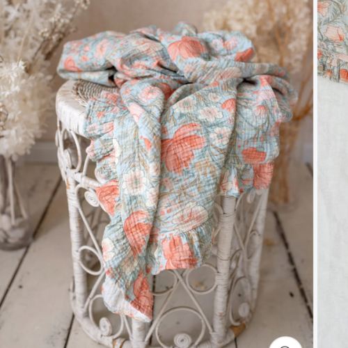 Lullaby Floral - Lux Muslin Gauze Blanket - Coral Blooms