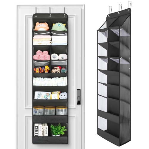 LazySpin 1 Pack over the Door Organizer 60", Deep Pockets Nursery Hanging Organizers, 8 Shelves Dorm Closet Storage, Black