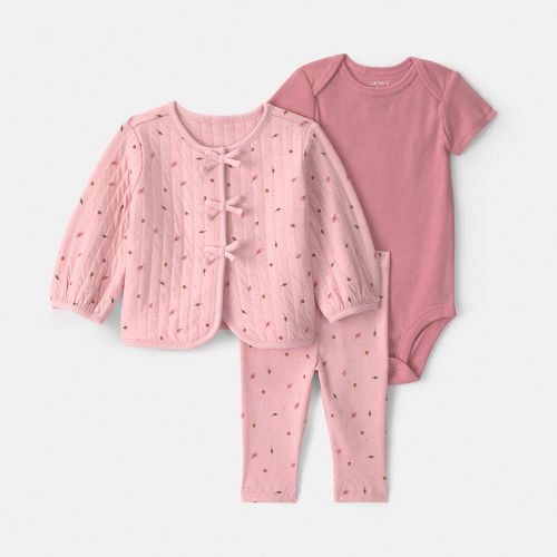 Baby Girl Carter's 3-Piece Leaves Cardigan, Bodysuit & Legging Set