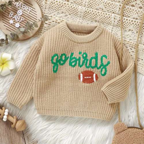 Custom Go Birds Eagles Sweater Kids 2025 | Hand Embroidered NFL Pullover | Personalized Game Day Gift Philadelphia Eagles Go Birds  weater