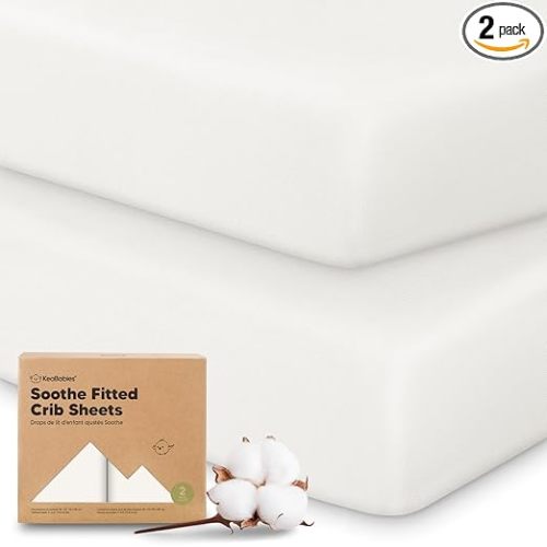 KeaBabies 2-Pack Organic Crib Sheets for Boys, Girls - 52x28 Fitted Crib Mattress Sheet Neutral, Breathable Jersey Cotton Cover for Baby Bed, Toddler Mattress, Soft & Cute Prints (Soft White)