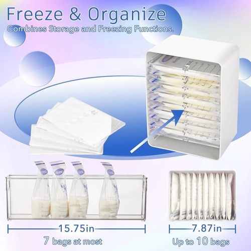 Breastmilk Freezer Storage Container with Separator Boards, 9 Pieces Adjustable Dividers Flat Freeze Breast Milkies Bags in Organizer Bins to Save Refrigerator Cabinet Space | Fit 3 4 5 6oz - White