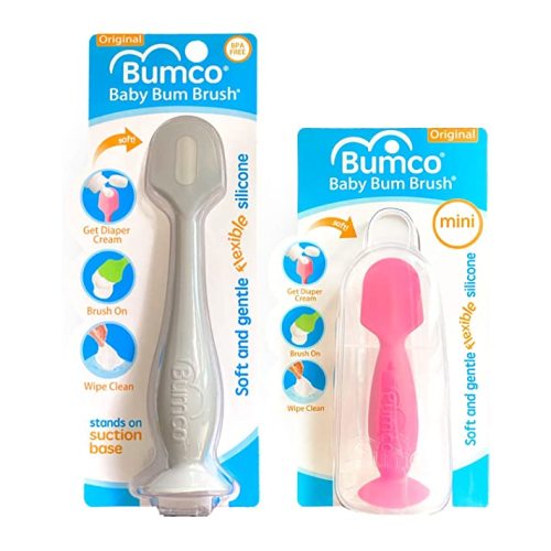 Baby Bum Brush, Original Diaper Rash Cream Applicator, Soft Flexible Silicone Brush, Unique Gift + Mini Diaper Rash Cream Applicator with Travel Case, (Gray + Pink)