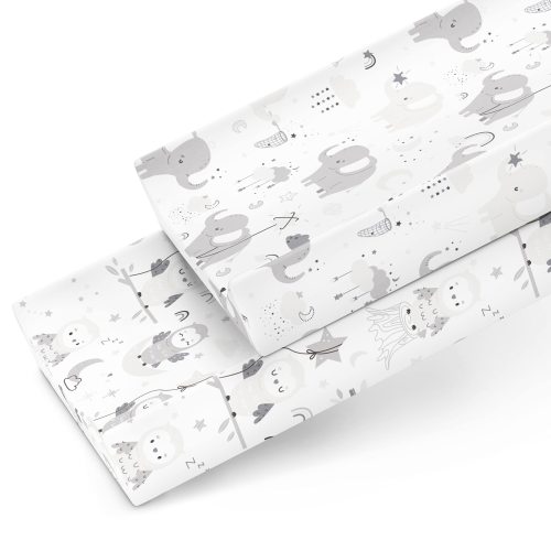 Changing Pad Covers for Baby Diaper Changing Table Pad (16x32 inch) – Grey White Elephant, Star, Cloud, Moon, Owl (2 Pack)