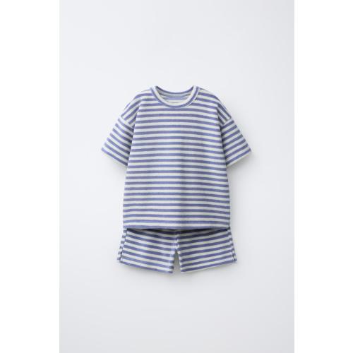 STRIPED TERRY CLOTH T-SHIRT AND BERMUDA SET - Blue | ZARA United States