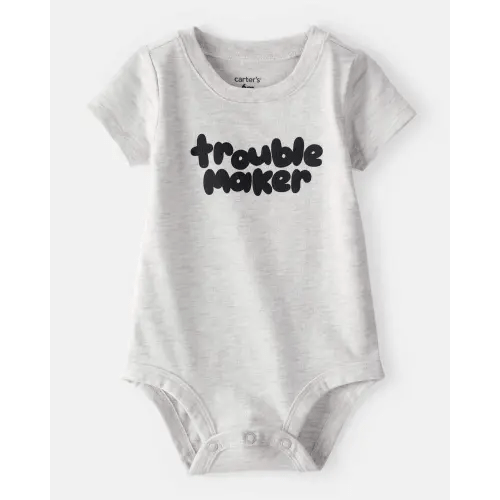Baby Boy 'Trouble Maker' Short-Sleeve Graphic Bodysuit - Grey | Carter's