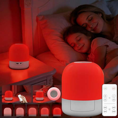 670nm Red Light for Sleep, 100% Blue Light Blocked & 10%-100% Dimmable & 4 Timers & Remote + Touch, Rechargeable Long Lasting Red Night Light Sleep Lamp for Bedroom, Nursery, Reading