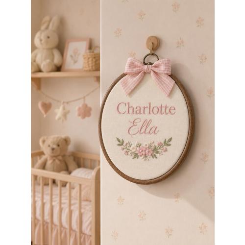 Personalized Embroidery Hoop Name Sign, Custom Baby Girl Nursery Decor, Floral Embroidered Name Hoop, Baby Shower Gift