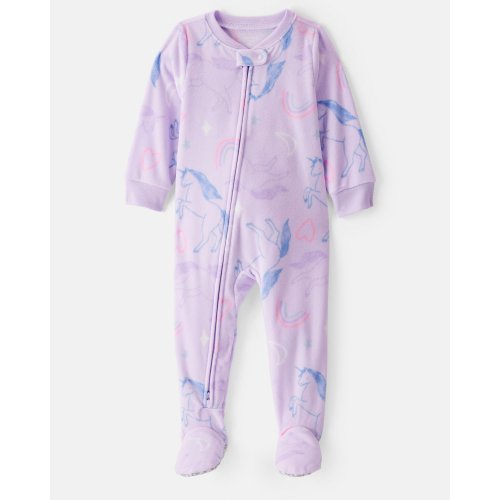 Baby Girl Unicorn Print Loose Fit Long-Sleeve 2-Way Zip 1-Piece Pajamas - Purple - Carter's | Carter's