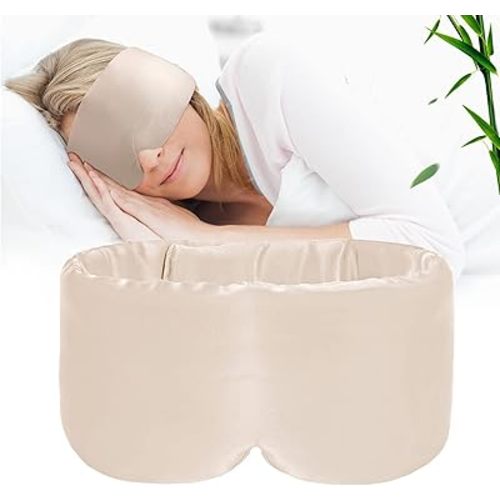 100% Handmade Bamboo Sleeping Eye Mask for Women for Men,Night Masks,Organic Sleep Mask,Blockout Eye Mask for Sleeping,Large Size Adjustable (1 PC, Apricot)
