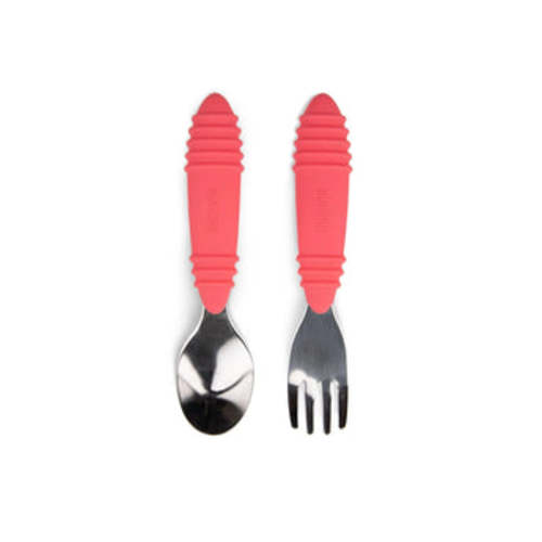 Food-Safe Children's Spoon and Fork Set in Red | Bumkins