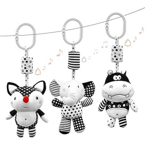 XIXILAND Black and White High Contrast Baby Toys 0-3 Months for Newborn Car Seat Toy Stroller Toy Hanging Rattle Infant Toys with Wind Chimes for 0 3 6 9 12 Months Boys Girls