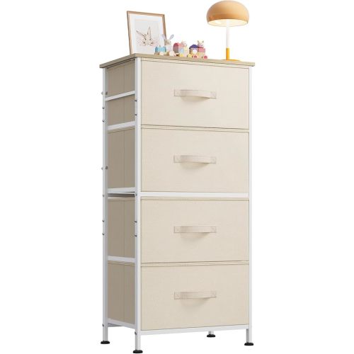 WLIVE Dresser with 4 Drawers, Storage Tower, Organizer Unit, Fabric Dresser for Bedroom, Hallway, Entryway, Closets, Sturdy Steel Frame, Wood Top, Easy Pull Handle, Cream White