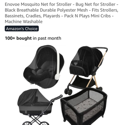 Enovoe Mosquito Net for Stroller - Bug Net for Stroller - Black Breathable Durable Polyester Mesh - Fits Strollers, Bassinets, Cradles, Playards - Pack N Plays Mini Cribs - Machine Washable