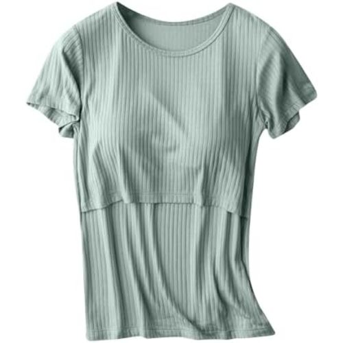 Womens Nursing Tops for Breastfeeding Soft Maternity Shirt Short Sleeve Comfy Pregnancy Clothes Lounge Blouse