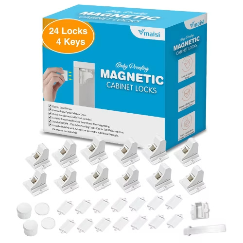 Vmaisi Adhesive Magnetic Locks for Cabinets & Drawers (40 Locks and 4 Keys) | Keeps dangerous things away from kids