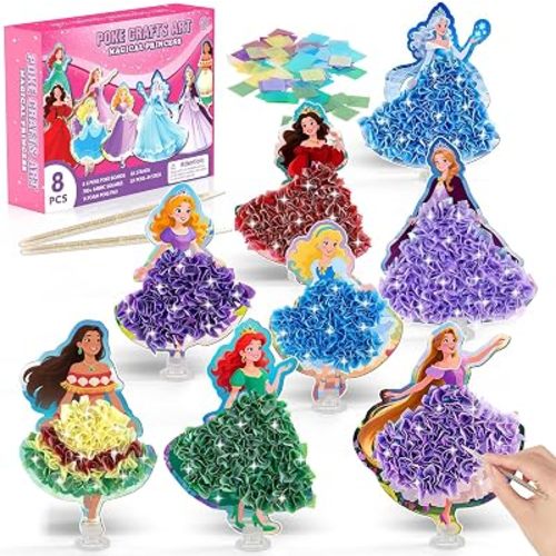 8 PCS Mess-Free Magical Princess Poke Art Craft Kit for Kids Ages 4-8