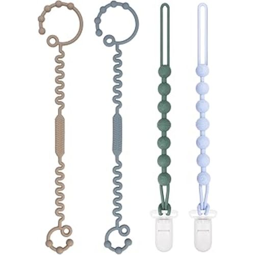 Babygoal Silicone Pacifier Clips,4 Pack Chair Toys Straps Stroller Accessories Toddler Bottle Straps Car Seat Toys Baby Travel Essential Baby Toy Clips 4GJS06-CA