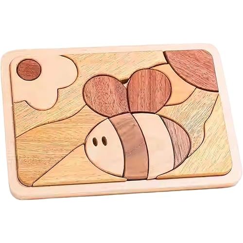 Adena Montessori Children's Educational 3D Creative Wooden Puzzle Set, Puzzle Coordination Game，Preschool Educational Brain Teaser Boards for Boys and Girls 3 4 5 6 Years Old (bee)