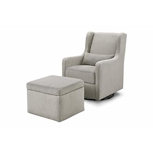 Carter's by DaVinci Adrian Swivel Glider with Storage Ottoman Performance Grey Linen, Water Repellent and Stain Resistant Fabric, Greenguard Gold & CertiPUR-US Certified