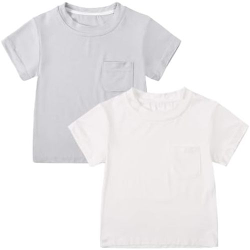 Kids Tales 2 Pack Toddler Bamboo Viscose T-Shirts Infant Solid Short Sleeve Tee Tops Baby Boy Girl Crewneck Pullover