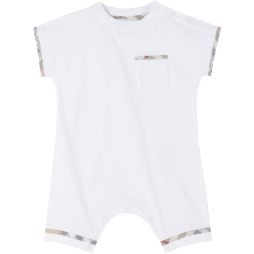 Baby White Check Trim Cotton Romper