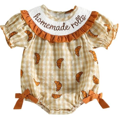 Baby Girl Thanksgiving Outfit Homemade Rolls Smocked Bubble Romper