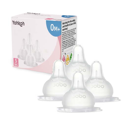 YOHKOH Newborn Nipple,Wide-Neck Soft Silicone,Slow Flow,for 0m+ Newborns,4pcs