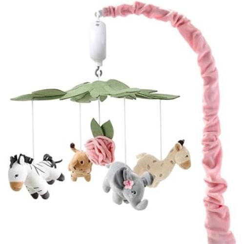 The Peanutshell Crib Mobile for Girls - Soft Pink Musical Baby Crib Mobile with 12 Lullabies, Cute Animal Baby Wildest Dreams Nursery Decor