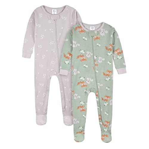 Gerber Baby Girls' 2-Pack Footed Pajamas