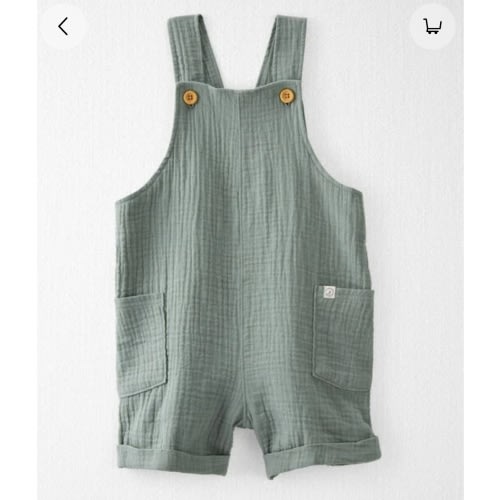 Toddler Organic Cotton Gauze Shortalls in Green